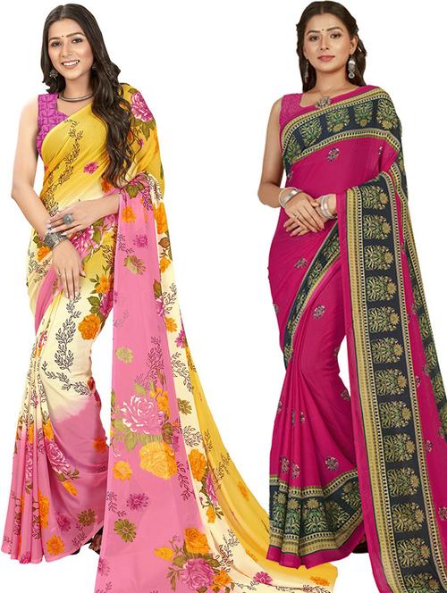 pack of 2 printed casual wear saree with blouse - 21435755 - Very Small Image - 1