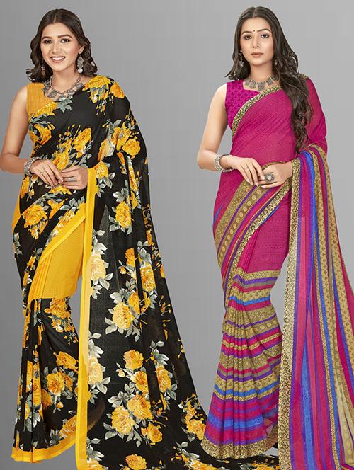pack of 2 casual wear combo sarees with blouse - 21435759 - Very Small Image - 1