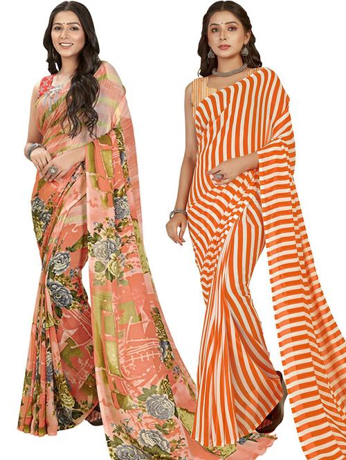 pack of 2 printed casual wear sarees with blouse - 21435765 - Very Small Image - 1
