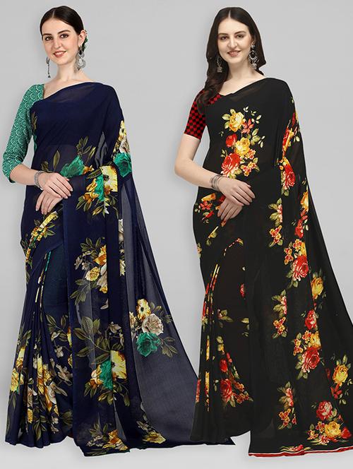 pack of 2 printed casual wear saree with blouse - 21435766 - Very Small Image - 1