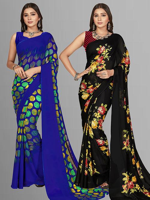 women pack of 2 casual wear sarees with blouse - 21435769 - Very Small Image - 1