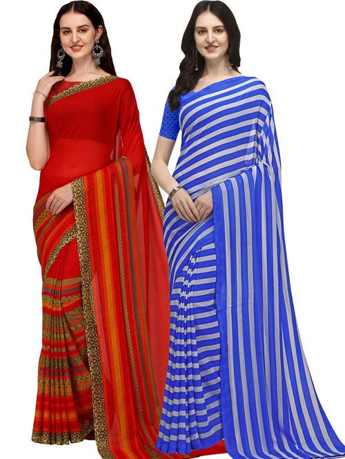 pack of 2 casual wear combo sarees with blouse - 21435771 - Very Small Image - 1