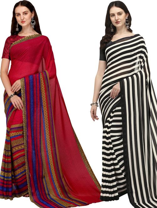 women pack of 2 printed casual sarees - 21435772 - Very Small Image - 1