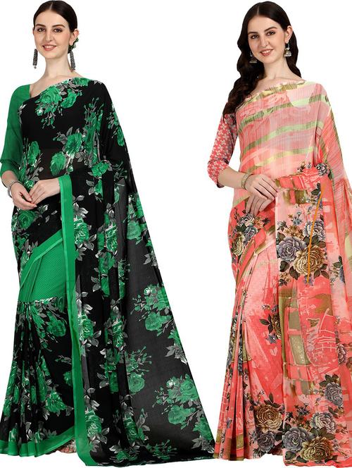 pack of 2 printed casual wear sarees with blouse - 21435773 - Very Small Image - 1