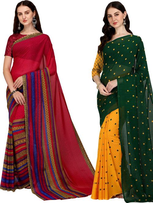 women pack of 2 casual wear sarees with blouse - 21435774 - Very Small Image - 1