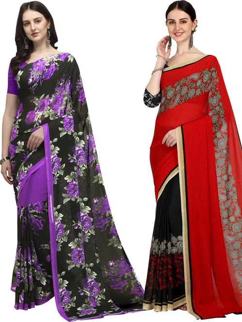 pack of 2 printed casual wear sarees with blouse - 21435775 - Very Small Image - 1
