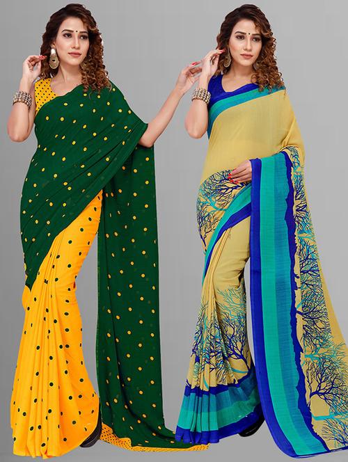 pack of 2 printed casual wear sarees with blouse - 21435783 - Very Small Image - 1