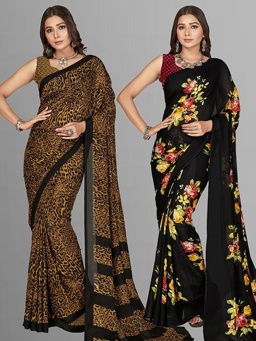 pack of 2 printed sarees with blouse - 21435787 - Very Small Image - 1