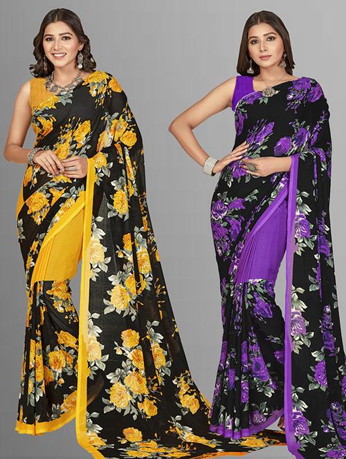 women pack of 2 casual wear sarees with blouse - 21435791 - Very Small Image - 1