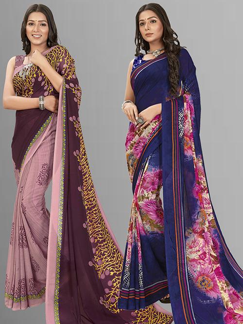 pack of 2 printed casual wear sarees with blouse - 21435792 - Very Small Image - 1
