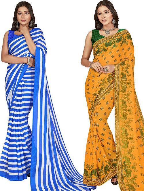 pack of 2 printed sarees with blouse - 21435794 - Very Small Image - 1