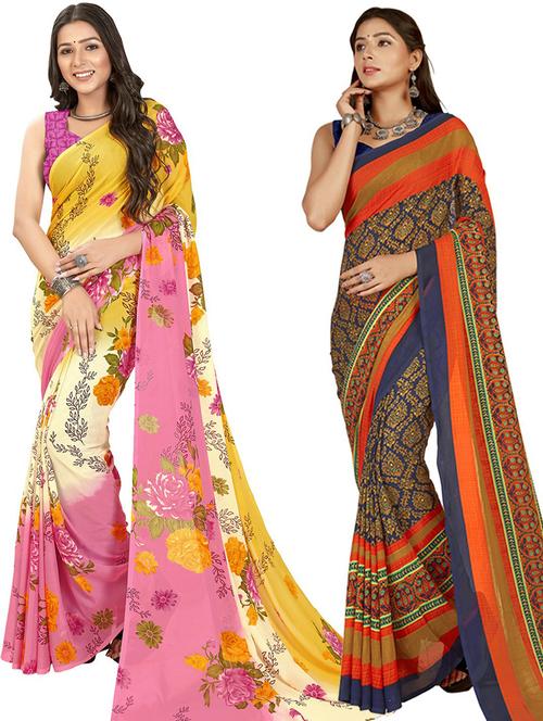 pack of 2 printed casual wear sarees - 21435797 - Very Small Image - 1