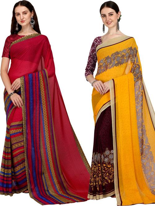 pack of 2 casual wear combo sarees with blouse - 21435804 - Very Small Image - 1