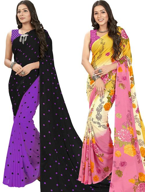 women pack of 2 casual wear sarees with blouse - 21435806 - Very Small Image - 1