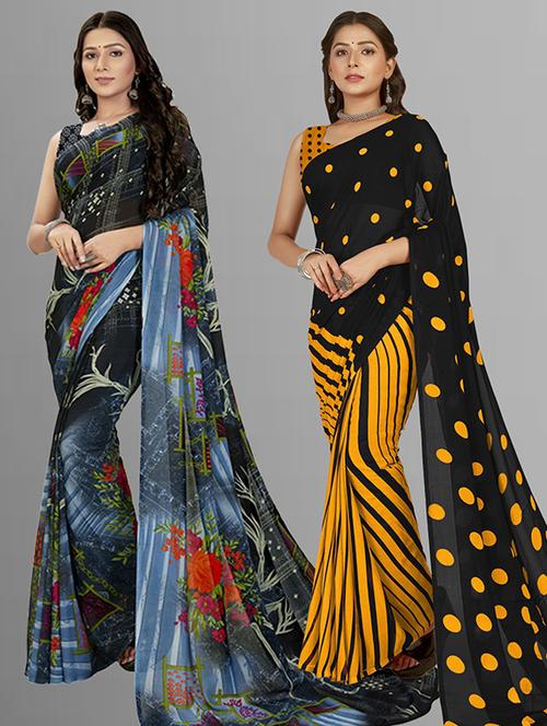 pack of 2 printed casual wear sarees - 21435811 - Very Small Image - 1