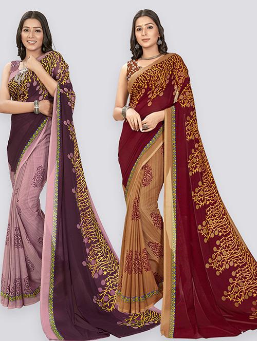 pack of 2 printed sarees with blouse - 21435812 - Very Small Image - 1