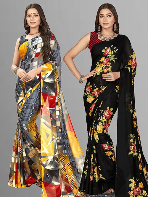 pack of 2 printed sarees with blouse - 21435818 - Very Small Image - 1