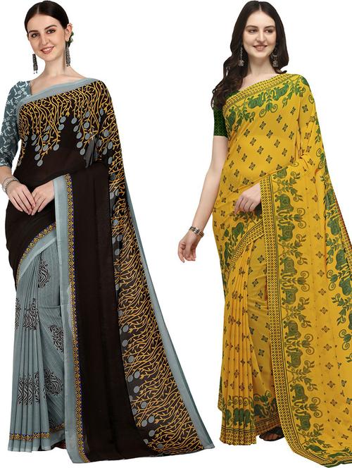 pack of 2 printed casual wear sarees with blouse - 21435819 - Very Small Image - 1