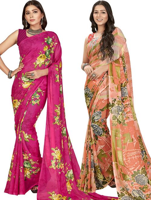 women pack of 2 casual wear sarees with blouse - 21435823 - Very Small Image - 1