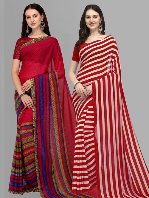 pack of 2 printed casual wear sarees with blouse - 21435825 - Very Small Image - 1