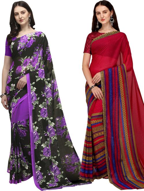 pack of 2 printed casual wear sarees - 21435826 - Very Small Image - 1