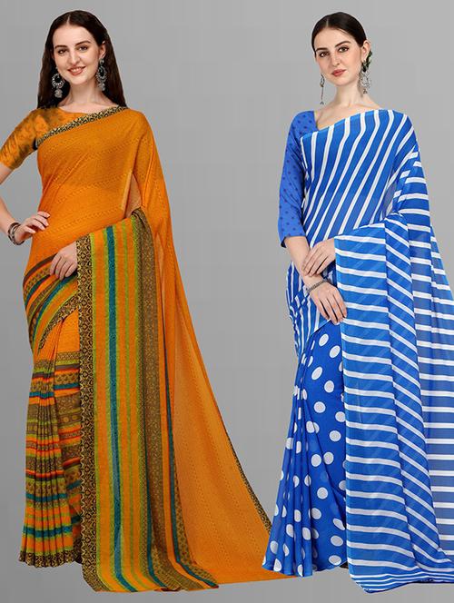 pack of 2 printed casual wear saree with blouse - 21435828 - Very Small Image - 1