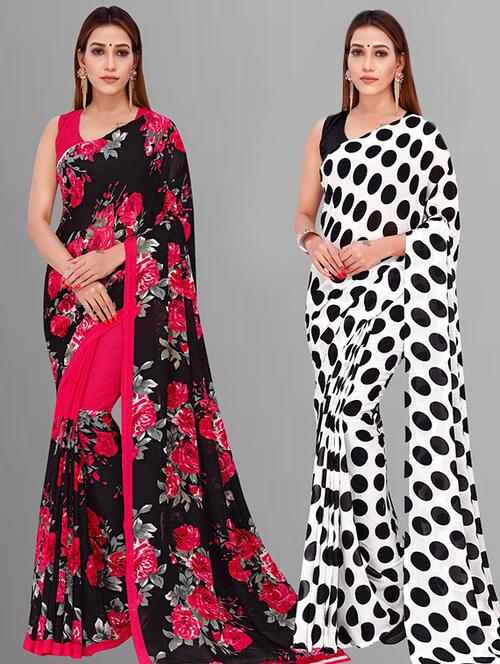 pack of 2 printed casual wear saree with blouse - 21435834 - Very Small Image - 1
