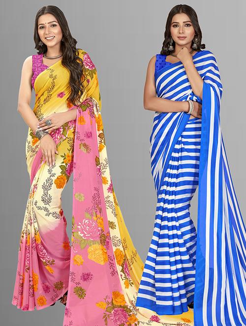 pack of 2 printed sarees with blouse - 21435837 - Very Small Image - 1