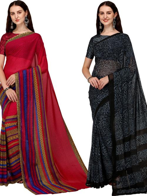 pack of 2 printed casual wear saree with blouse - 21435840 - Very Small Image - 1