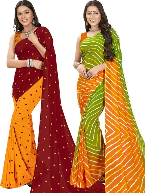 pack of 2 printed sarees with blouse - 21435841 - Very Small Image - 1