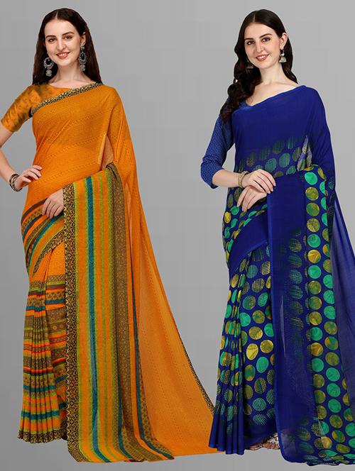 pack of 2 printed casual wear saree with blouse - 21435843 - Very Small Image - 1