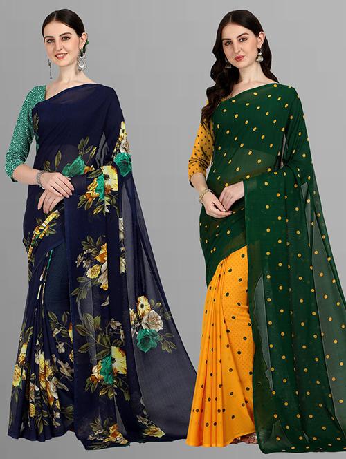 pack of 2 printed sarees with blouse - 21435844 - Very Small Image - 1