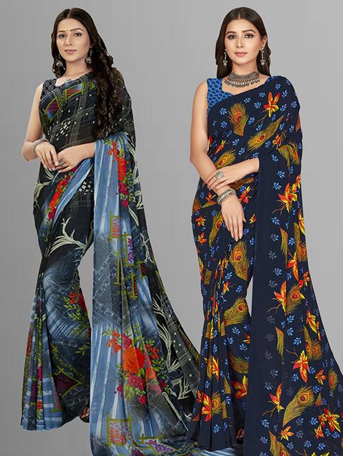 pack of 2 printed casual wear saree with blouse - 21435849 - Very Small Image - 1