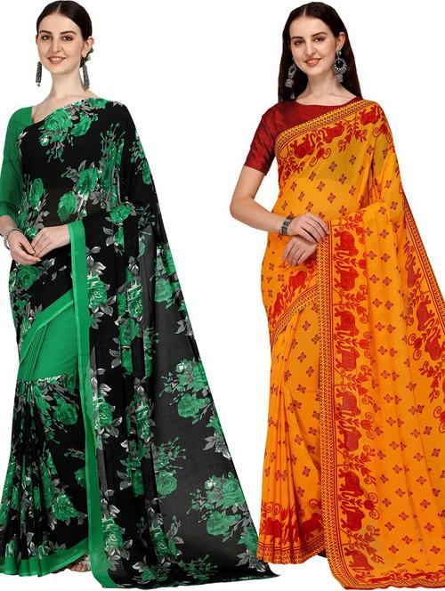 women pack of 2 casual wear sarees with blouse - 21435854 - Very Small Image - 1