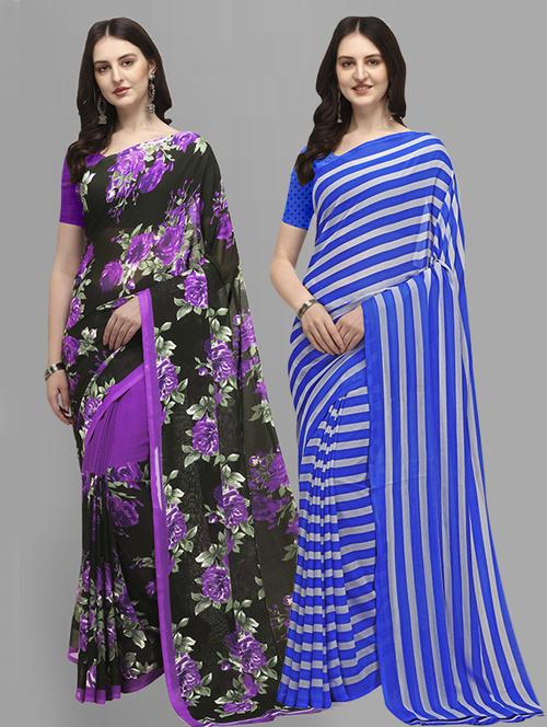 pack of 2 printed sarees with blouse - 21435859 - Very Small Image - 1