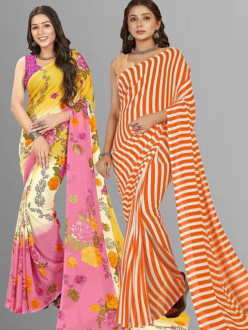 pack of 2 printed casual wear saree with blouse - 21435862 - Very Small Image - 1