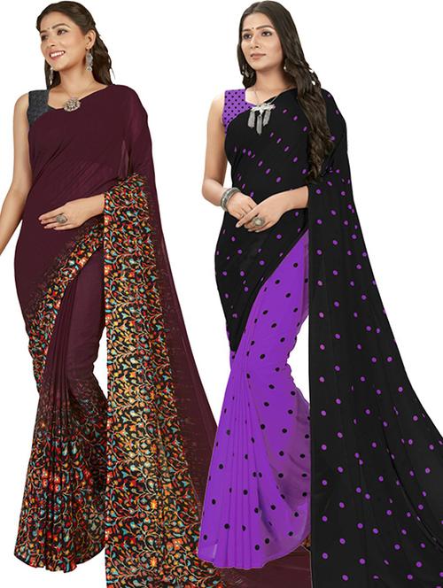 pack of 2 casual wear combo sarees with blouse - 21435866 - Very Small Image - 1