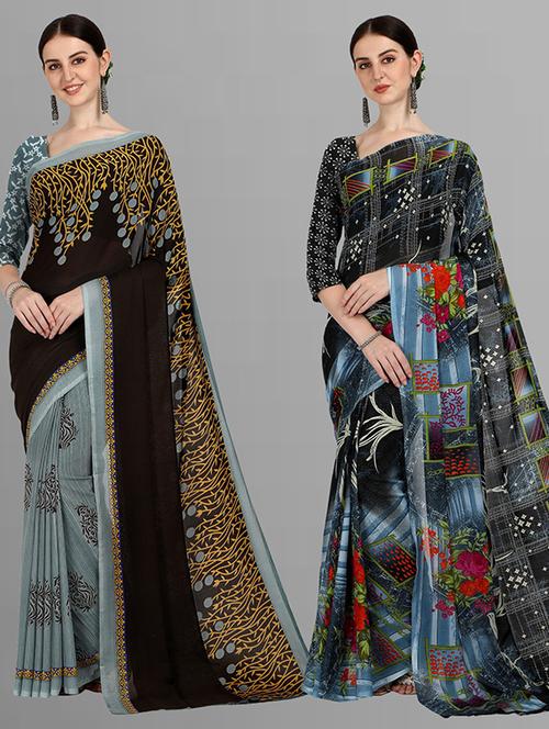 pack of 2 printed casual wear sarees - 21435867 - Very Small Image - 1