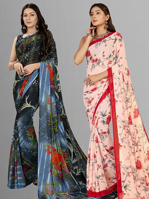 women pack of 2 casual wear sarees with blouse - 21435868 - Very Small Image - 1