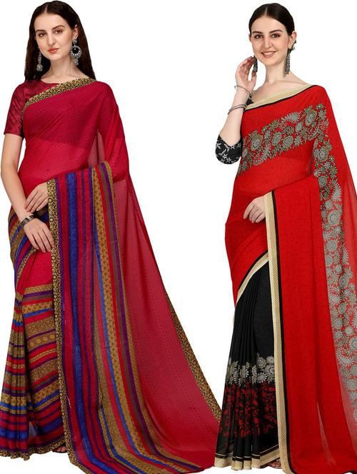 pack of 2 women printed sarees with blouse - 21435869 - Very Small Image - 1