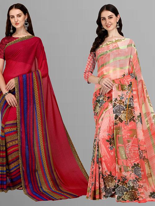 women pack of 2 printed casual sarees - 21435871 - Very Small Image - 1