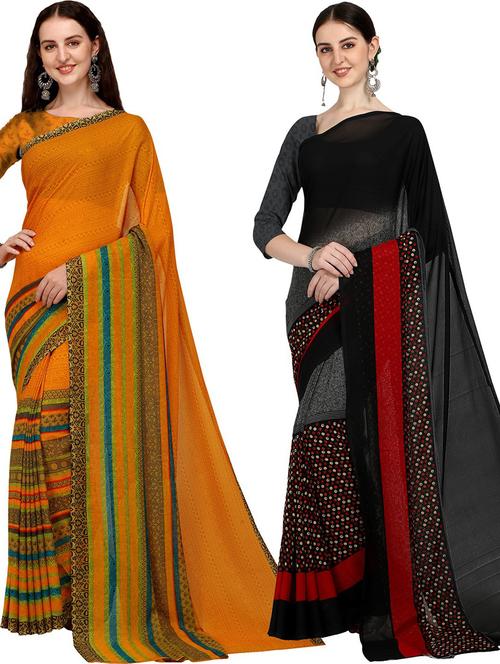pack of 2 printed sarees with blouse - 21435874 - Very Small Image - 1