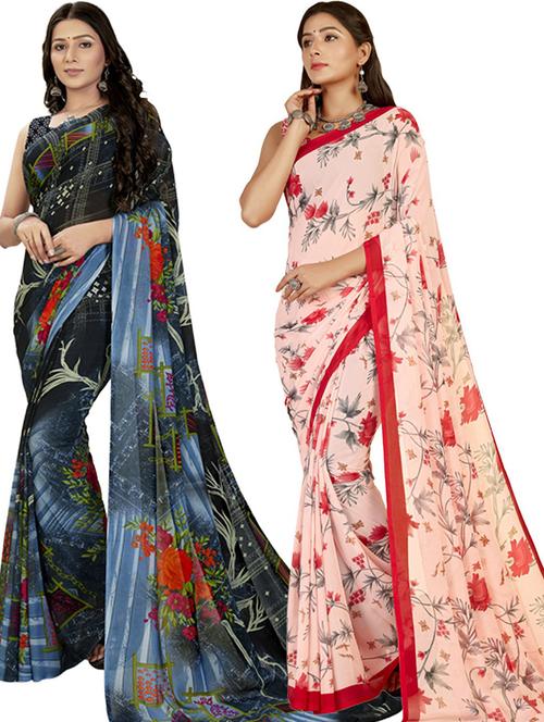women pack of 2 casual wear sarees with blouse - 21435876 - Very Small Image - 1