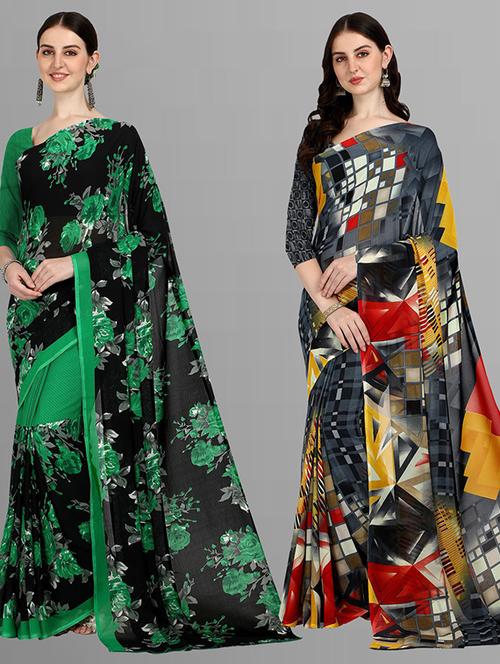 pack of 2 printed casual wear sarees - 21435877 - Very Small Image - 1