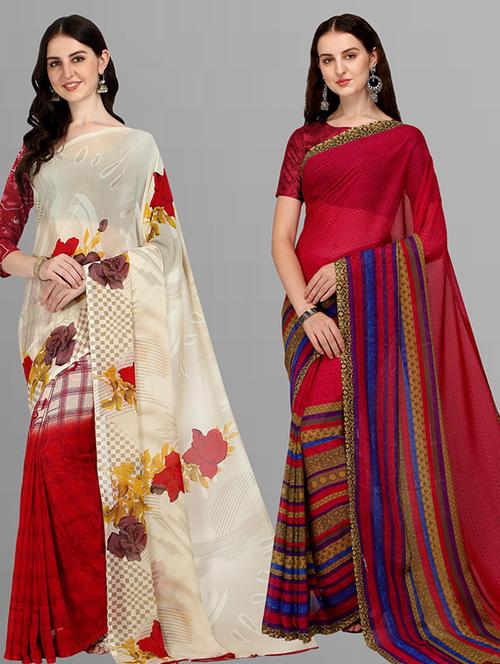 women pack of 2 casual wear sarees with blouse - 21435879 - Very Small Image - 1