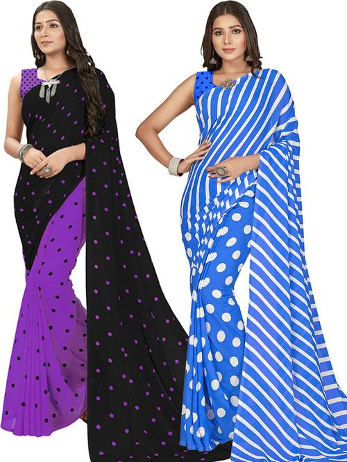 women pack of 2 casual wear sarees with blouse - 21435881 - Very Small Image - 1