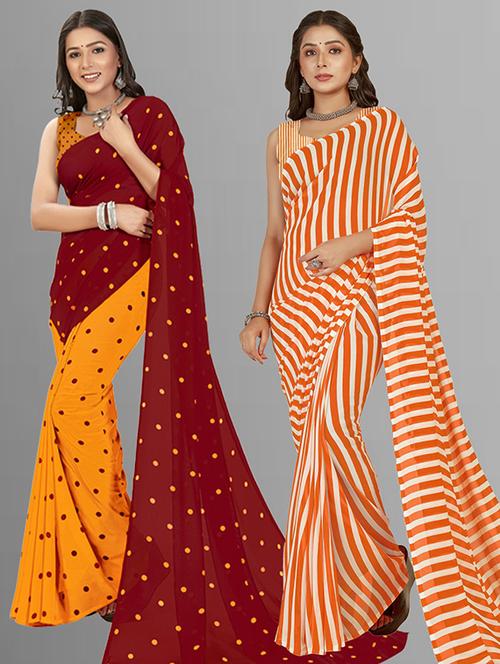 pack of 2 printed casual wear sarees with blouse - 21435897 - Very Small Image - 1
