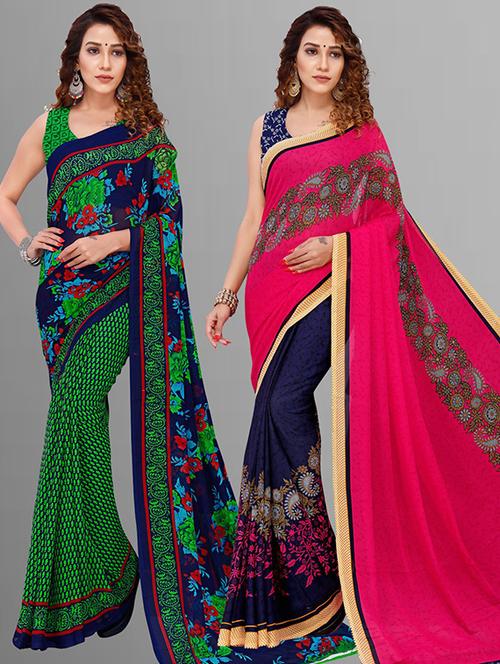 women pack of 2 printed casual sarees - 21435901 - Very Small Image - 1
