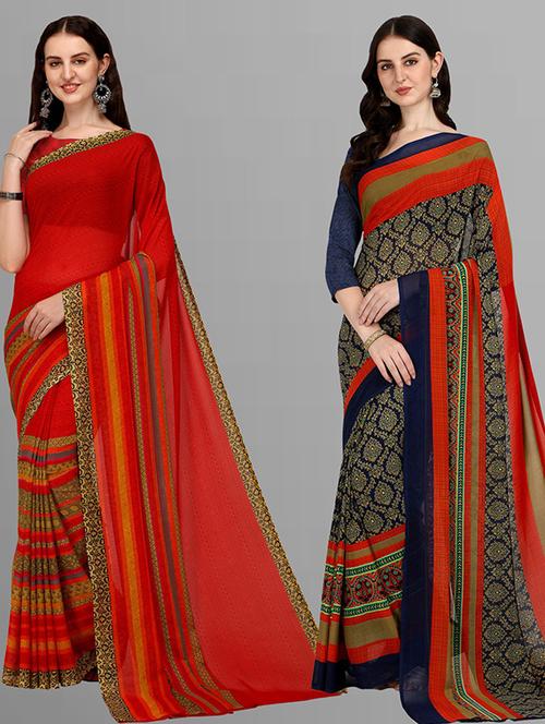 women pack of 2 printed casual sarees - 21435902 - Very Small Image - 1