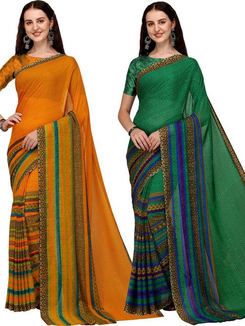 pack of 2 printed casual wear sarees with blouse - 21435906 - Very Small Image - 1